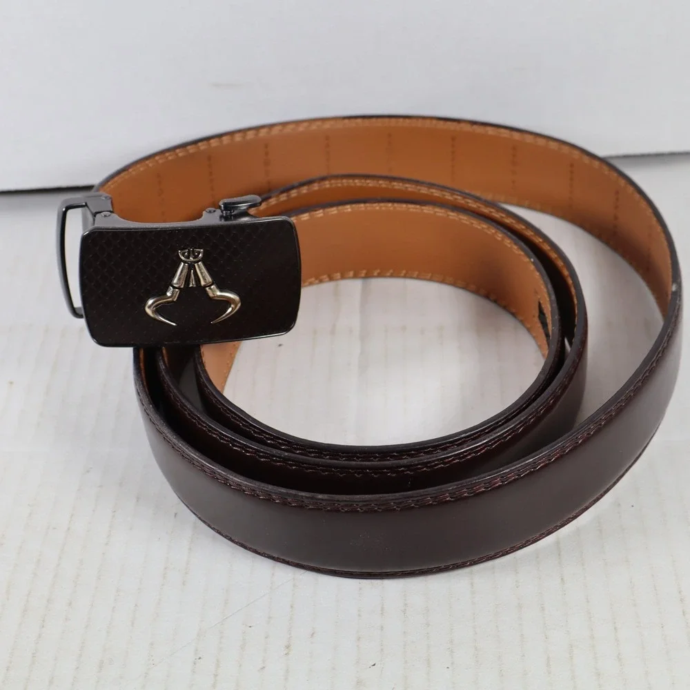 Men's Brown Leather Belt Buckle Gold Emblem Designer Style Casual Dress Size 52
